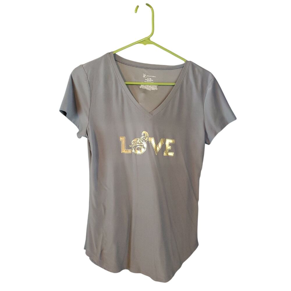 No Boundaries Gray T-shirt w/ Gold "Love" & Elephant Size Medium